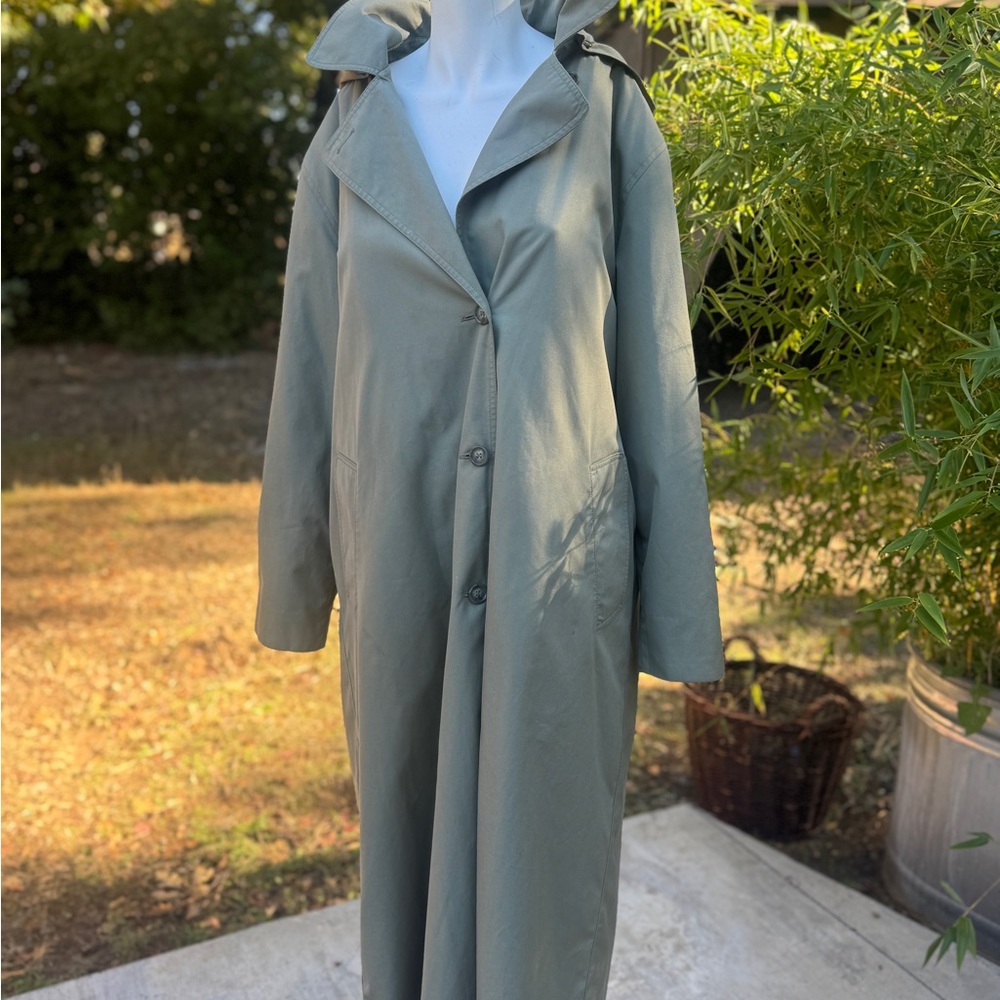 Vintage Sage Green Hooded Trench Coat